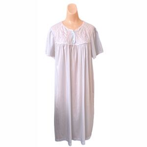 Medium Blue Embroidered Nightgown Character Floral Granny Vintage Lace